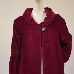 Antique VINTAGE 1930’s REGAL RED VELVET Rhinestone RUCHED BARREL Sleeve Jacket